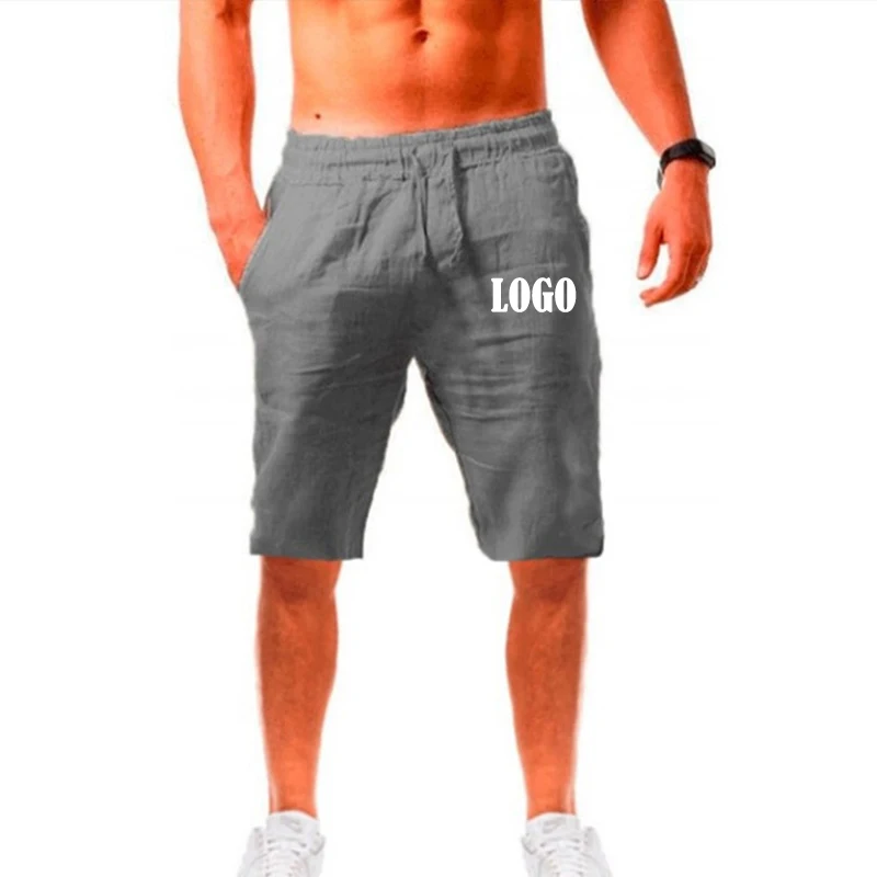 Summer Men\'s Customize Cotton Linen Shorts Fashion Design Your Logo Breathable Korean Short Pant Casual Loose Seaside Trousers