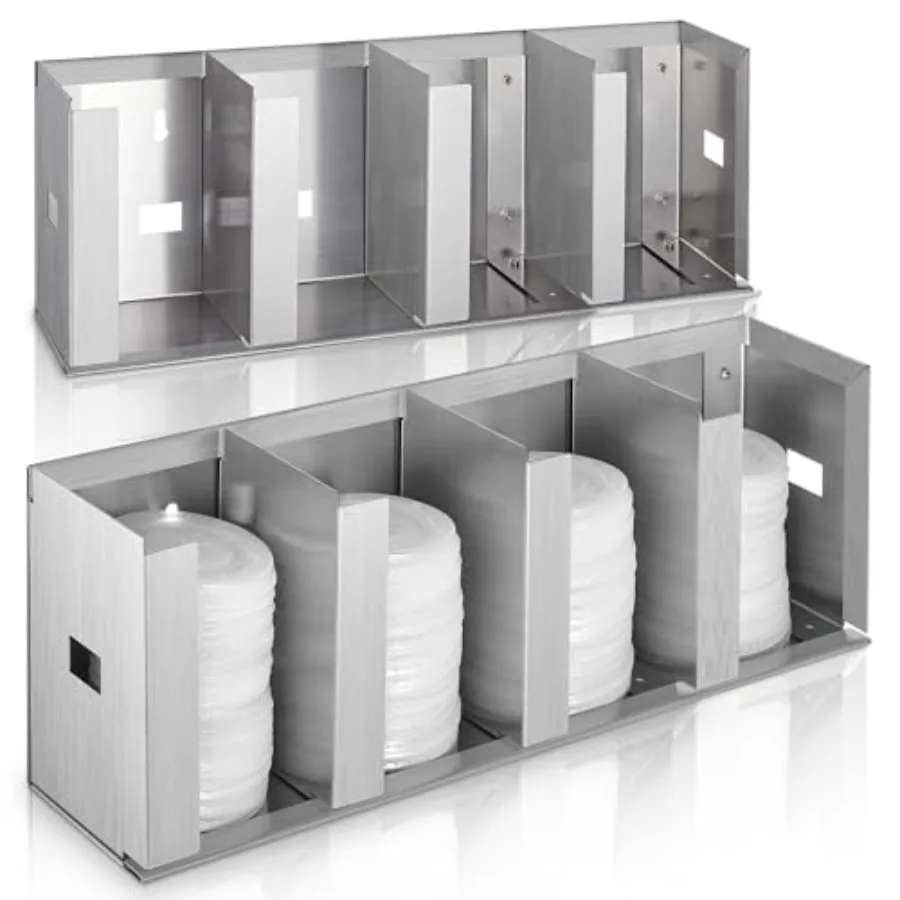

Stainless Steel Cup Dispenser with Adjustable Dividers Silver Cup and Lid Holder Lid Organizer Storage for Cabinet Kitchen Cafe
