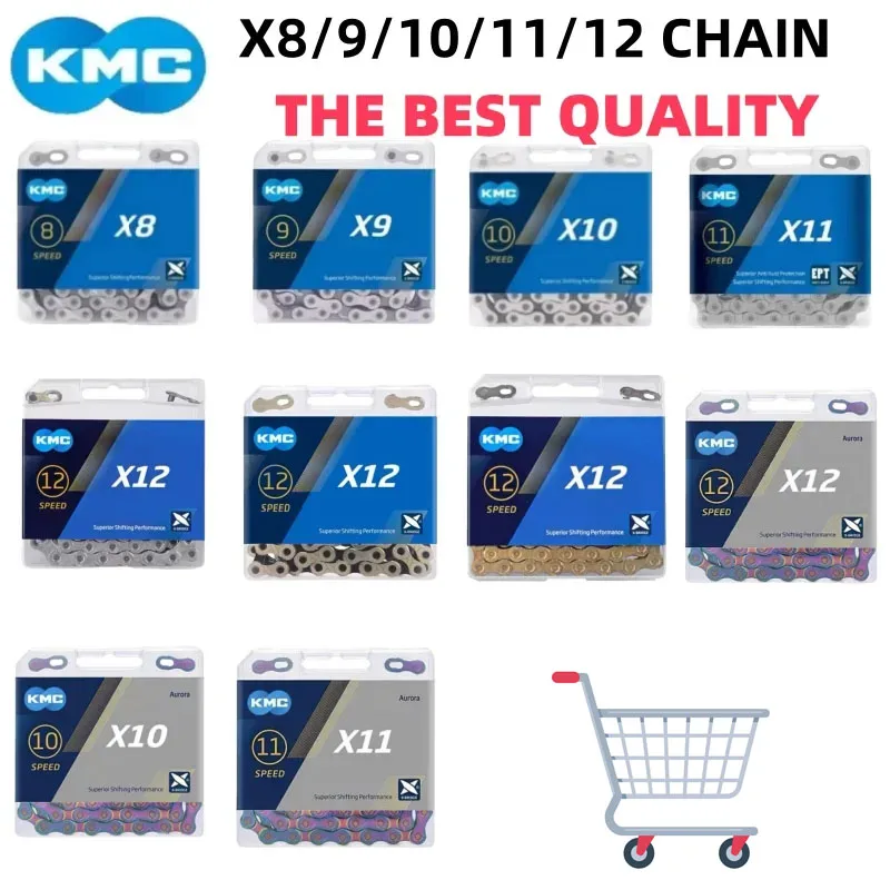 KMC X8 X9 X10 X11 X12 الطريق/MTB سلسلة دراجات 8 فولت 9 فولت 10 فولت 11 فولت 12 فولت 118L 126L سلسلة الدراجة مع وصلة سريعة لأجزاء الدراجة شيمانو SRAM