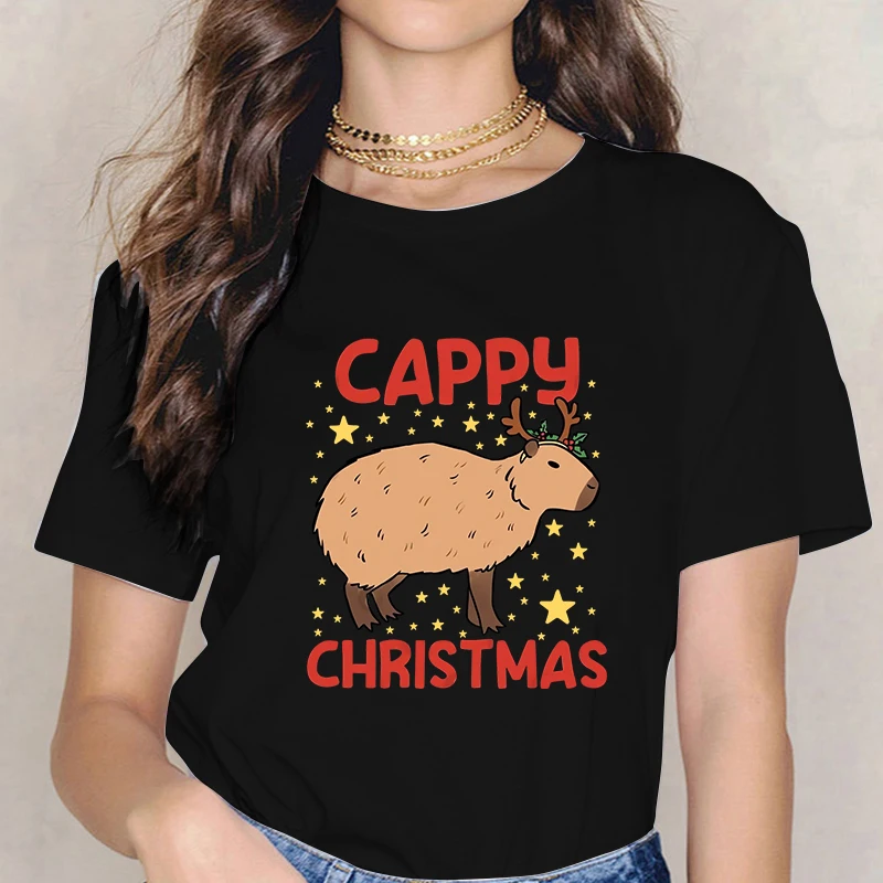 Fashion Christmas T-shirt for Women Men Funny Mange Printed Tshirt Cartoon Capybara Gothic Tee Shirts Harajuku Y2k Tops Clothes