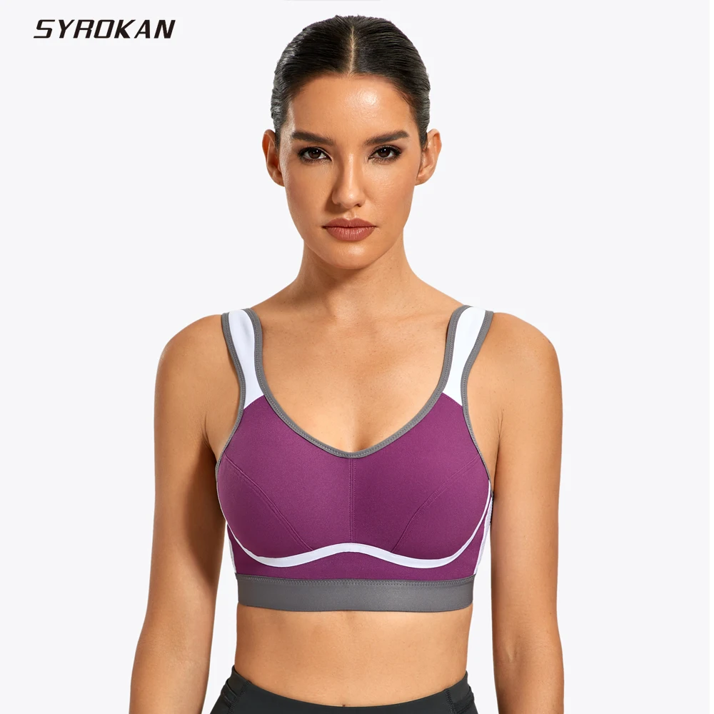 SYROKAN-Sujetador deportivo de talla grande para mujer, sostén de alto impacto que absorbe la humedad, Control de rebote, entrenamiento sin aros,