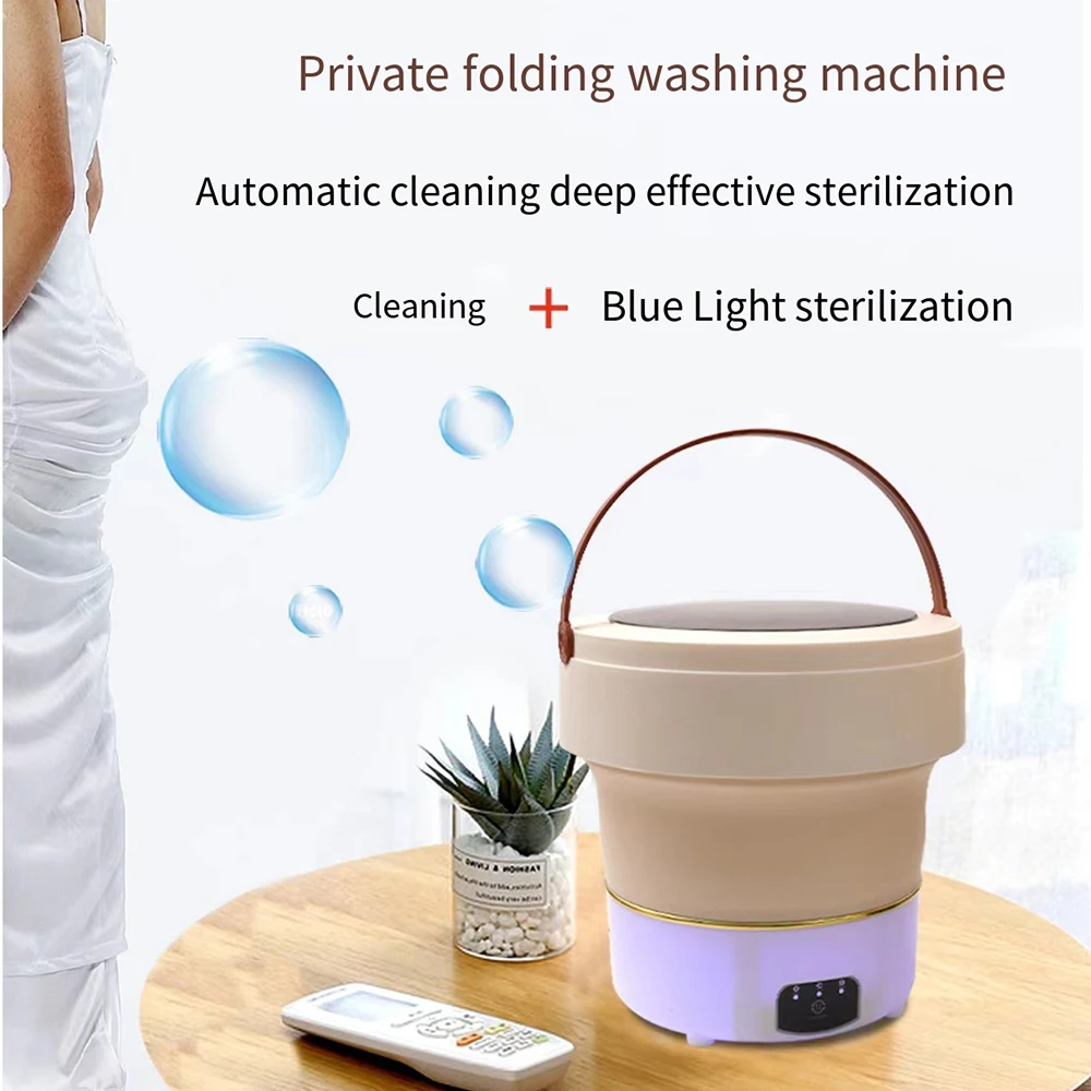 Machine à Laver Portable Pliable à Ultrasons, 9L, Grande Capacité, avec vaccoir à Rotation E27, pour Vêtements, Voyage, Maison, Sous-Vêtements, Chaussettes, 2023