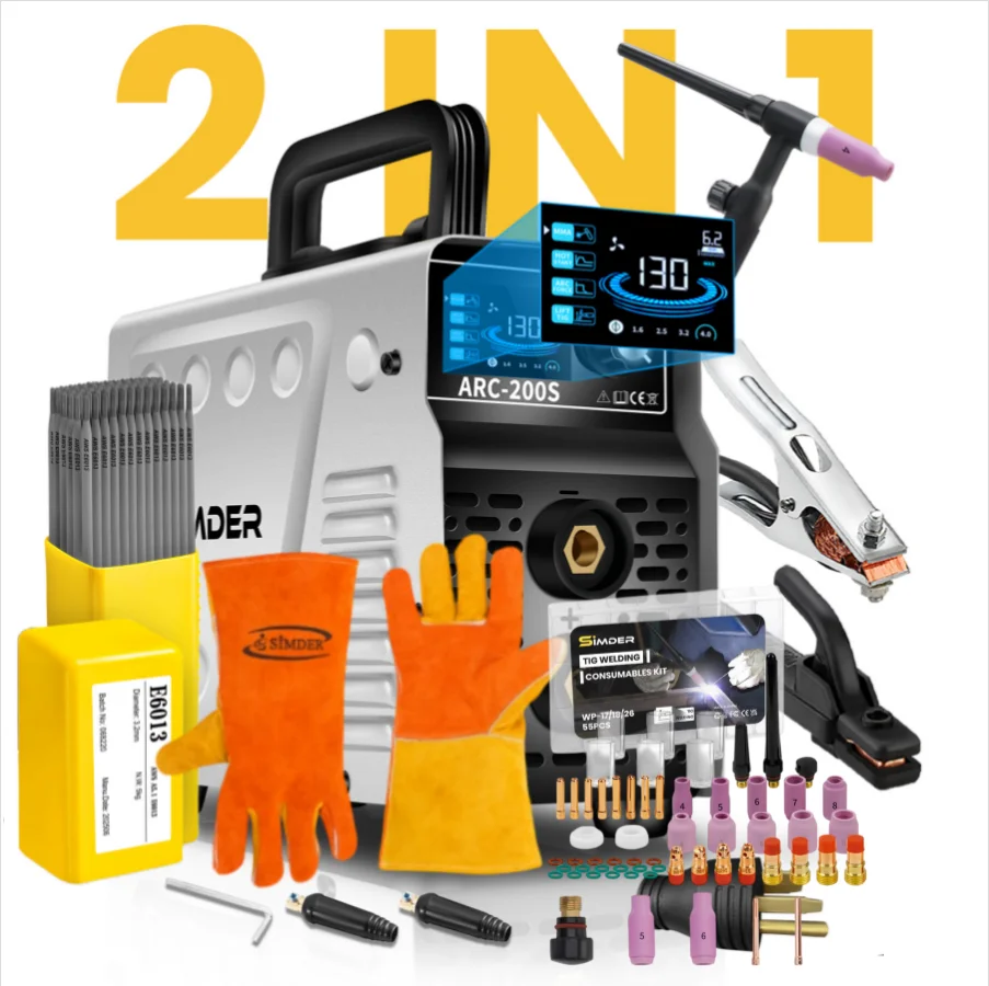 Stick/Lift TIG 2-in-1 Portable Welder Dual Voltage Welder 110V/220V Outdoor Maintenance, Garage, Automotive, Craft, and Home DIY, Equipped with a TIG Torch and Gloves and Tig Torch 55pcs Kit