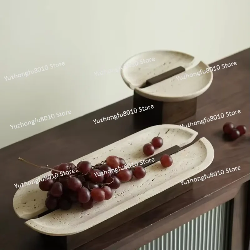 Vintage Stone Tray Natural Marble Texture Coffee Table Decorative Tray Home Desktop Storage Organizer