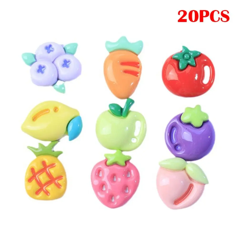 20pcs Simulated FoodCream Gel Resin Slime Charms Flatback Fruit Vegetable Phone Case Decor Scrapbooking Cute Hair Clip Making