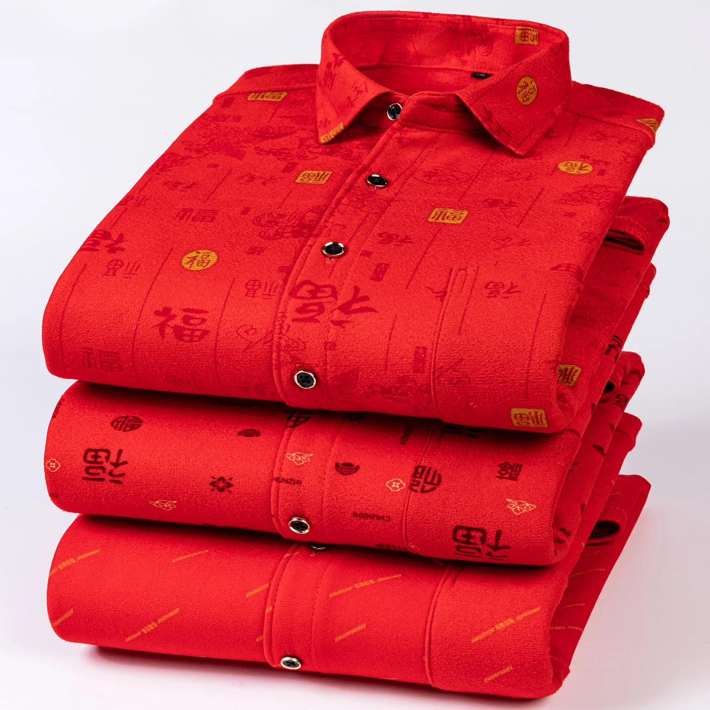 حجم كبير 8xl أحمر احتفالي شتاء دافئ سميكة قمصان طويلة الأكمام للرجال جيب واحد اتجاهات غير رسمية موضة ملابس أنيقة