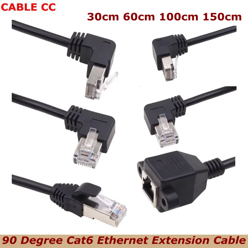 90 Degree Cat5 Ethernet Extension Cable, Up Angle RJ45 Male to Female Ethernet Panel Mount with Screw Extension Shielded Cable,