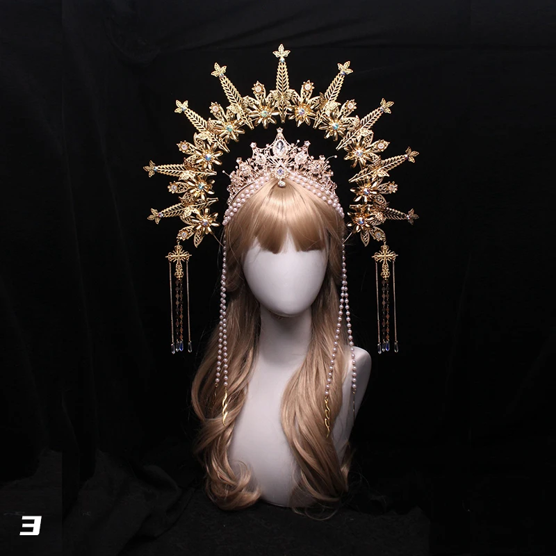 Unfinished Gothic Lolita Baroque Cross Goddess Crown Headband Cosplay Gorgeous Vintage Baroque Tiara DIY Princess Headpieces