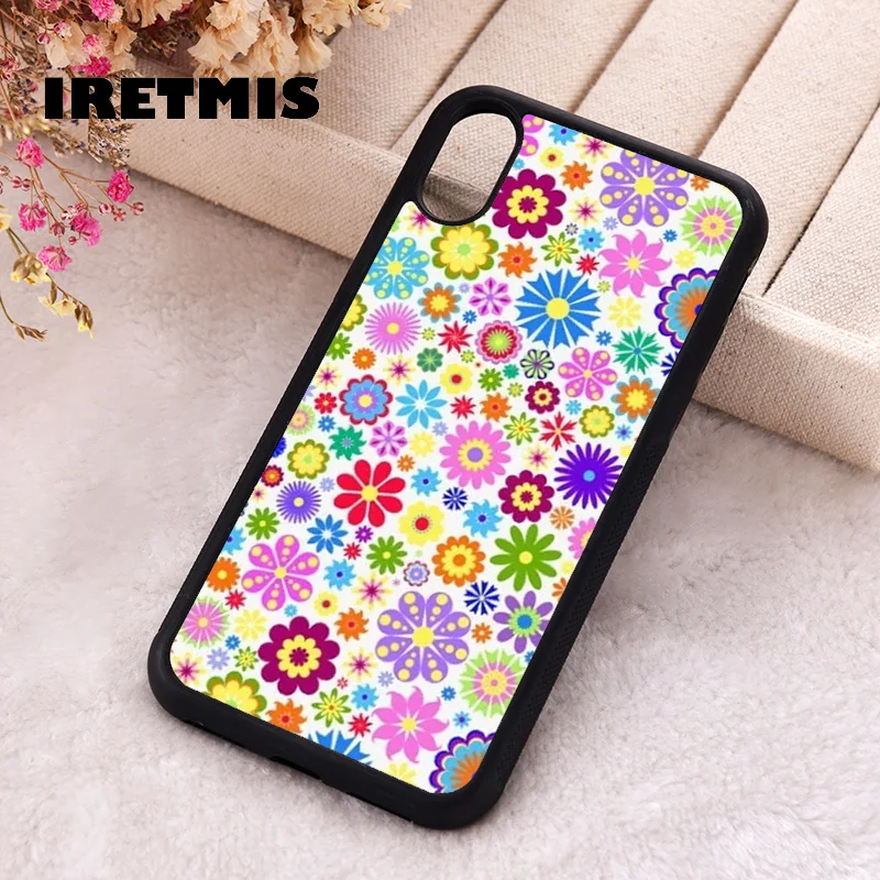 Iretmis Phone Cover Case For iPhone X XS Max XR 11 12 13 PRO MINI 14 15 16 Plus Rubber Bold Flower Power Abstract Pattern