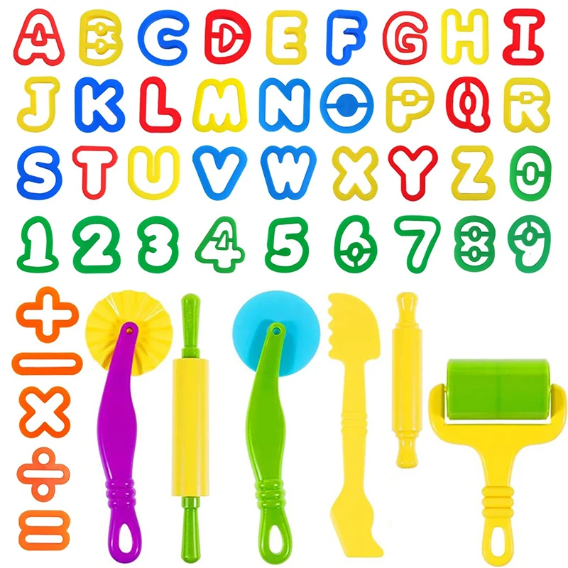 Playdough Tools Play Dough Set For Kids Letters Numbers Symbols Cutter Roller Alphabet Playdough Stamps Clay Accessories DIY Toy