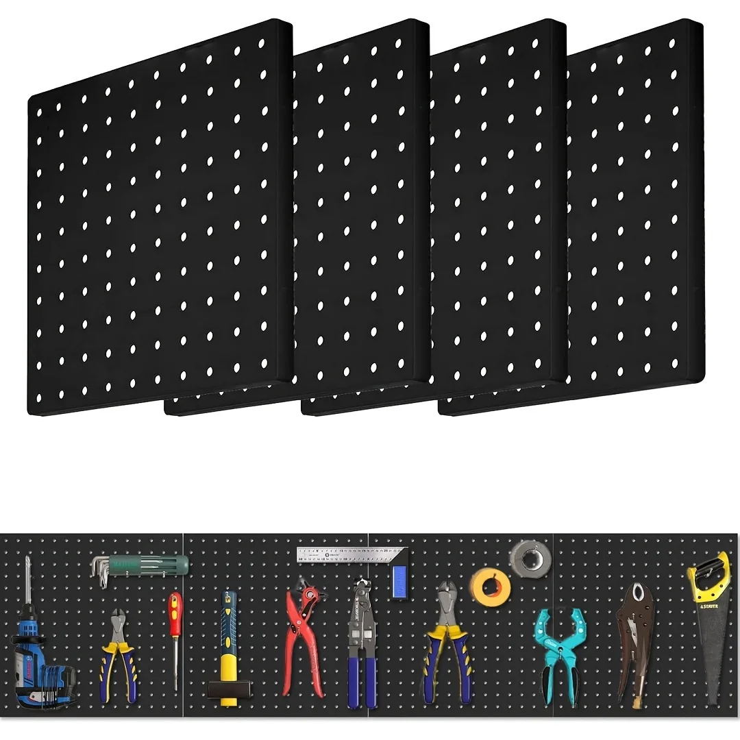 壁掛けブラックメタルペグボードパネル2枚、25cm-x-25cm、1インチの穴間隔、ガレージ、キッチン、バスルーム、収納に最適