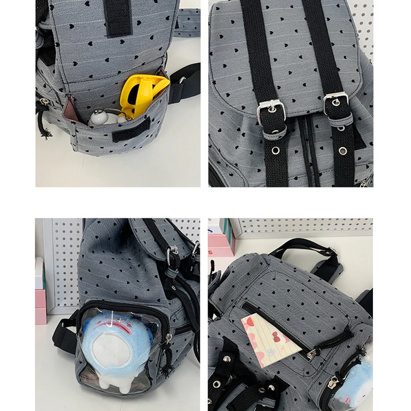 HAEX Y2K Women Backpacks Fashion 2025 Moto Style Dots Pockets Mochilas Para Mujer Students Pad Affordable Commute Bag Female