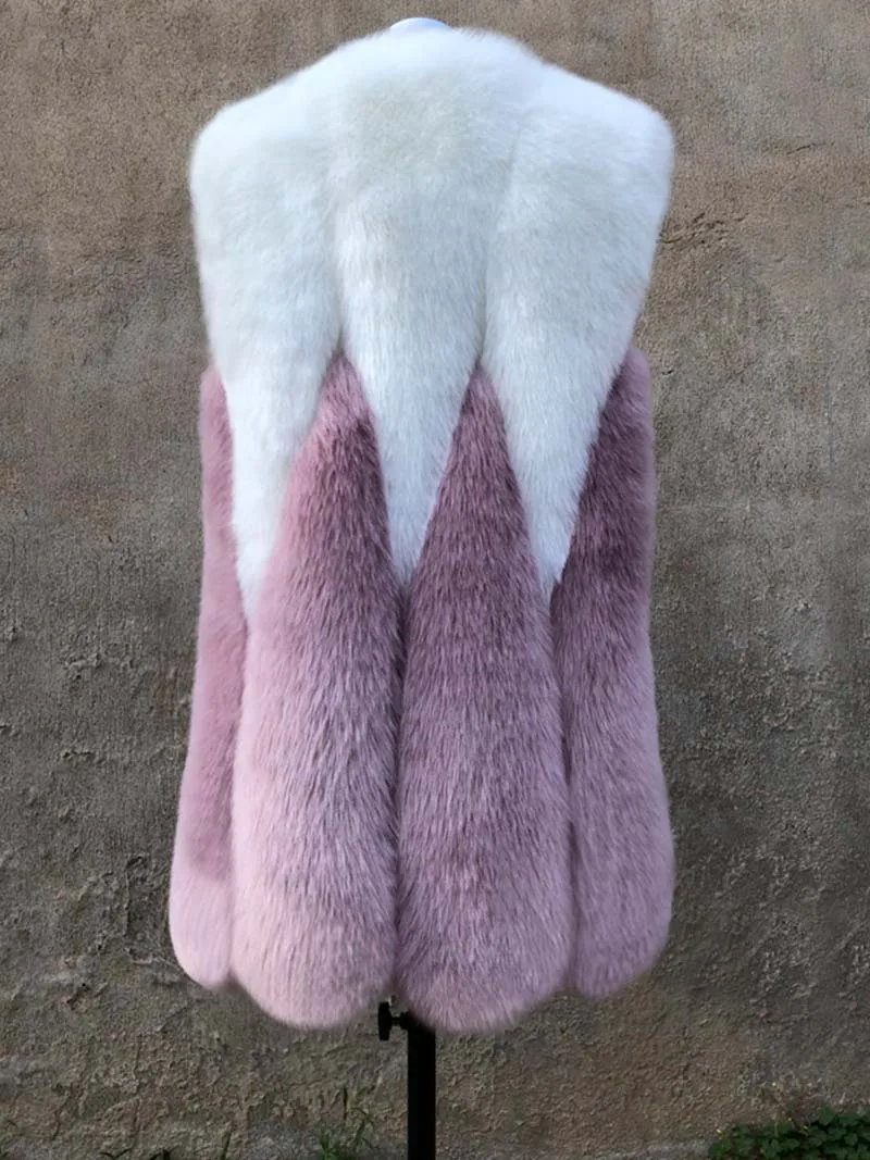 ZADORIN NEW Luxury Contrast Color Faux Fur Vest Women Fashion Winter Long White Pink Faux Fur Coat Gilet Fourrure bontjas