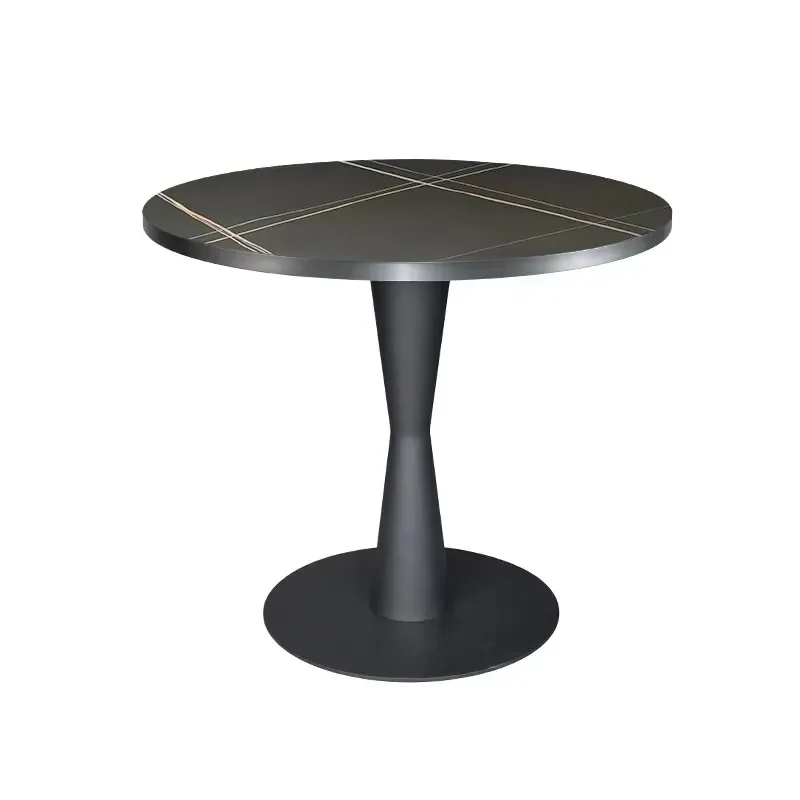 Nordic Light Luxury Black Wrought Iron Business Negotiating Table Frame Base Rock Slab Tabletop Detachable Hotel Restaurant