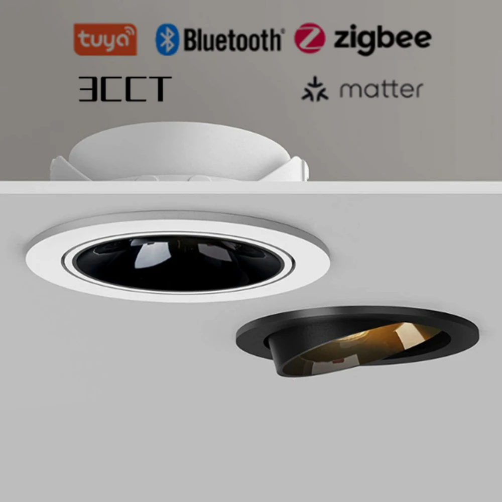 adjustable angle embedded downlight, anti-glare COB spotlight,3CCT Tuya Bluetooth/Zigbee matter Smart LED suitable for home