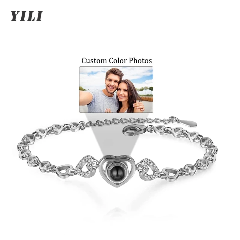 Personalisiertes Armband mit Bild im Inneren, Titan-Stahl Kubanische Gliederkette Armband mit Individueller Fotoprojektion für Männer und Frauen