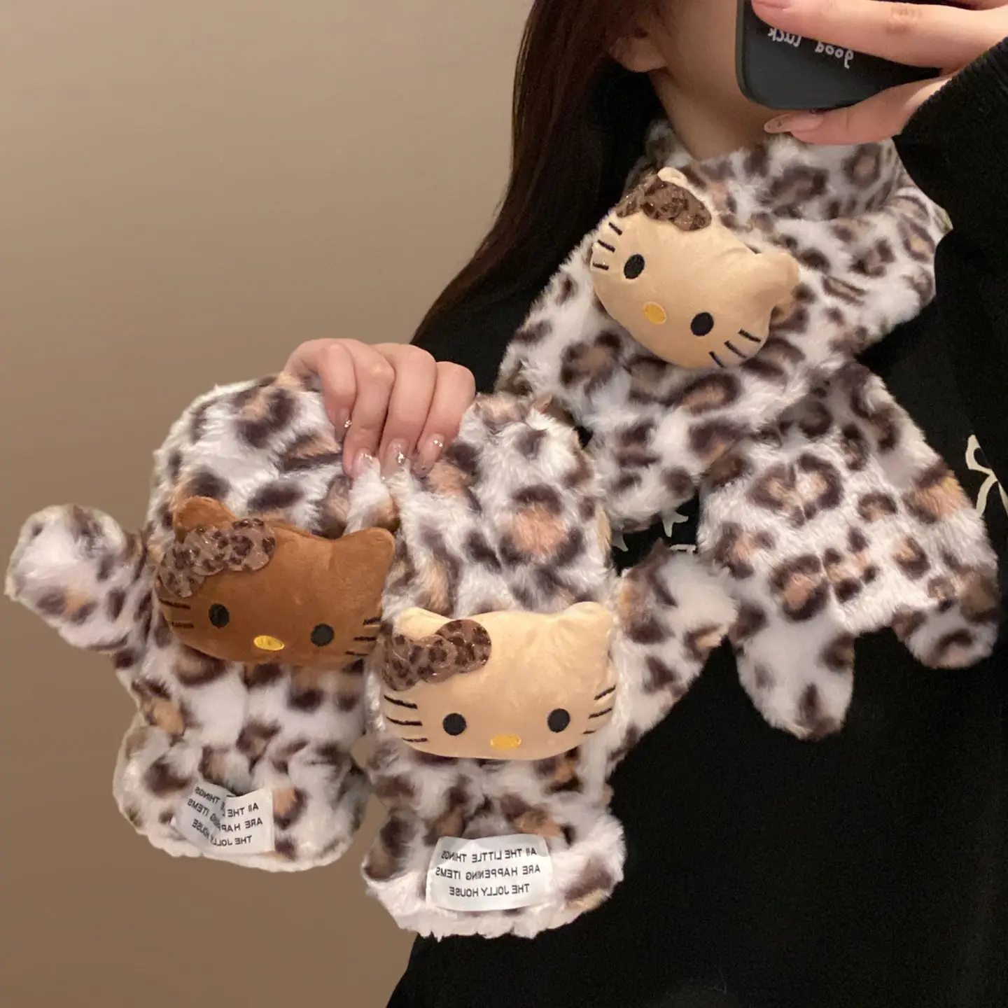 Милые антифризные теплые перчатки с леопардовым котом, зимние ветрозащитные толстые теплые шарфы, плюшевые перчатки для шеи, леопардовые перчатки для родителей и детей Милые антифризные теплые перчатки с леопардовым котом, зимние ветрозащитные толстые теплые шарфы, плюшевые перчатки для шеи, леопардовые перчатки для родителей и детей