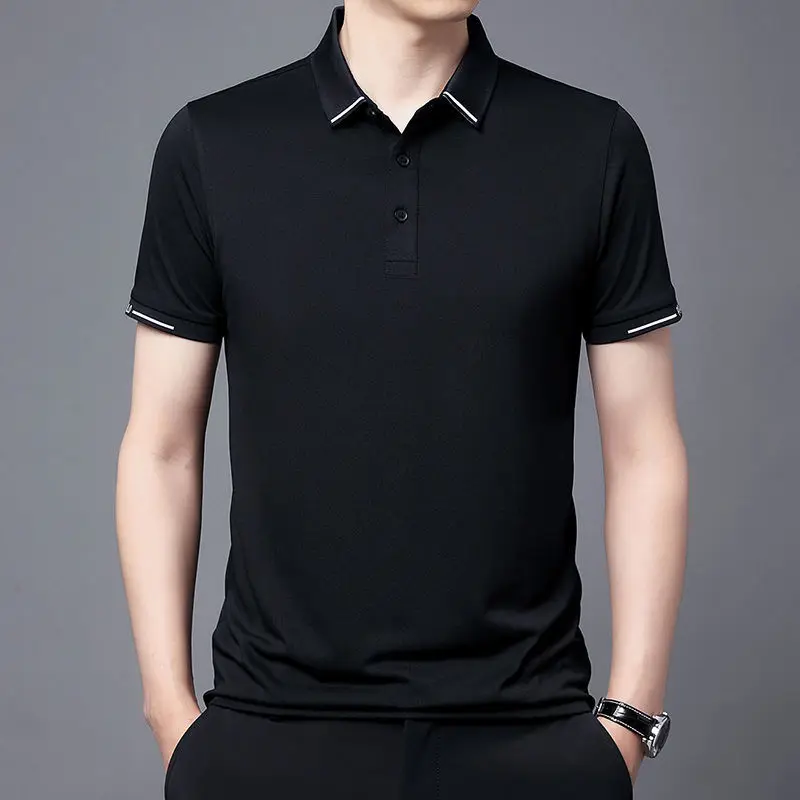 Fashion Men Short Sleeve Solid Polo Shirts Summer New Quick Dry Breathable Male Clothes Business Daily Casual Lapel Loose Tops