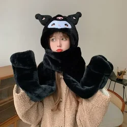 시나모롤 마이 멜로디 따뜻한 쓰리피스 모자 스카프 원피스 학생 만화 귀여운 쿠로미 성인 벨벳 모자, 명절 선물, 겨울