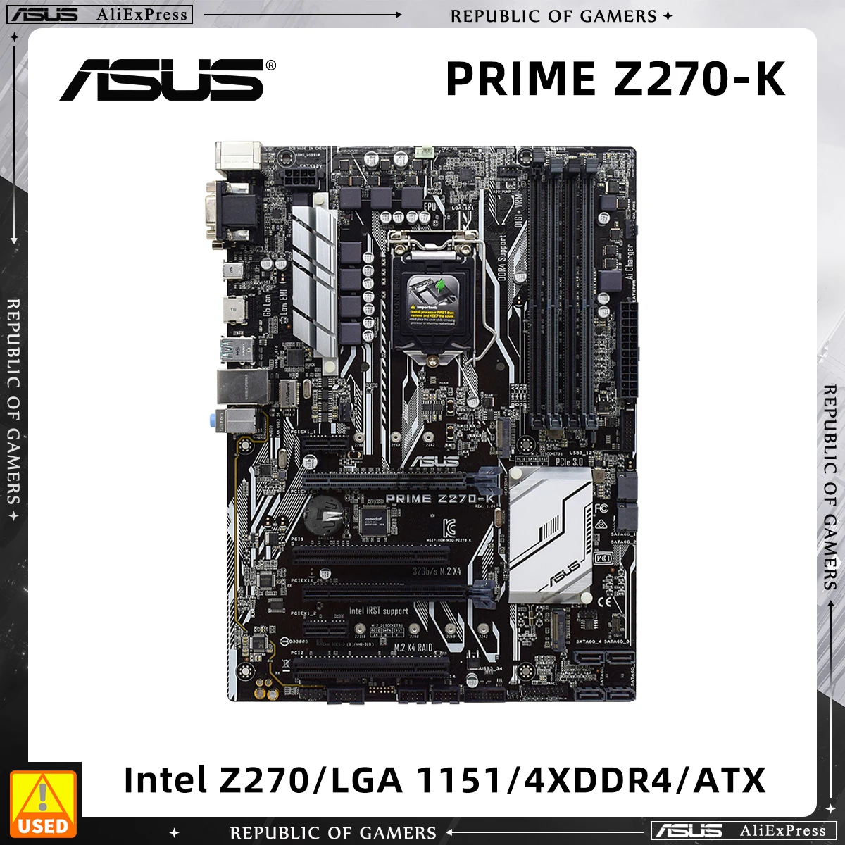 

Used Motherboard, ASUS PRIME Z270-K, Z270 Chipset, LGA 1151 Socket for 6th 7th Gen Core Processor, ATX Form Factor, 4 DDR4 Slots