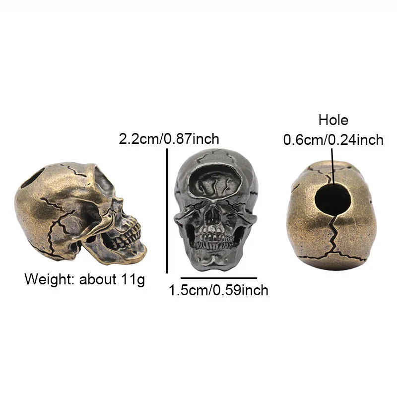 One Eyed Skull Head Brass Knife Beads EDC DIY Paracord Woven Bracelets Lanyard Pendants Accessories Outdoor Tool Hangings Charms