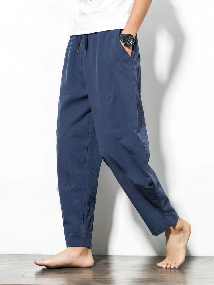 Baumwolle Leinen Jogger Hosen Männer Baggy Casual Hosen Männlichen Fuß Breite bein Lose Baumwolle Jogginghose Chinesischen Sommer 2025, Neue – Detail 4