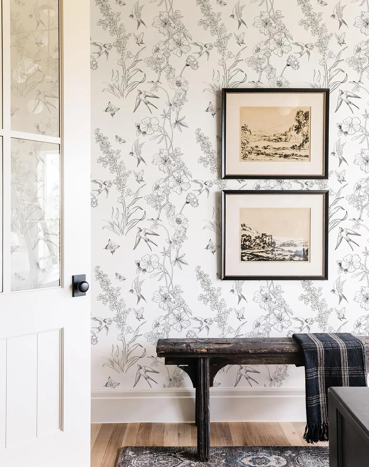 Wallpaper Kupas dan Tempel Bunga Wallpaper Berperekat Burung Hitam dan Putih Kertas Kontak Antik Dapat Dilepas untuk Kamar Tidur