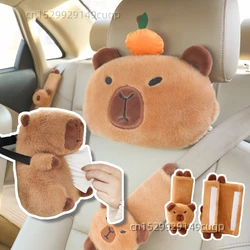 Cute Capybara peluche cuscino per auto specchietto retrovisore scatola per fazzoletti poggiatesta per auto combinazione di forniture per auto decorazione auto