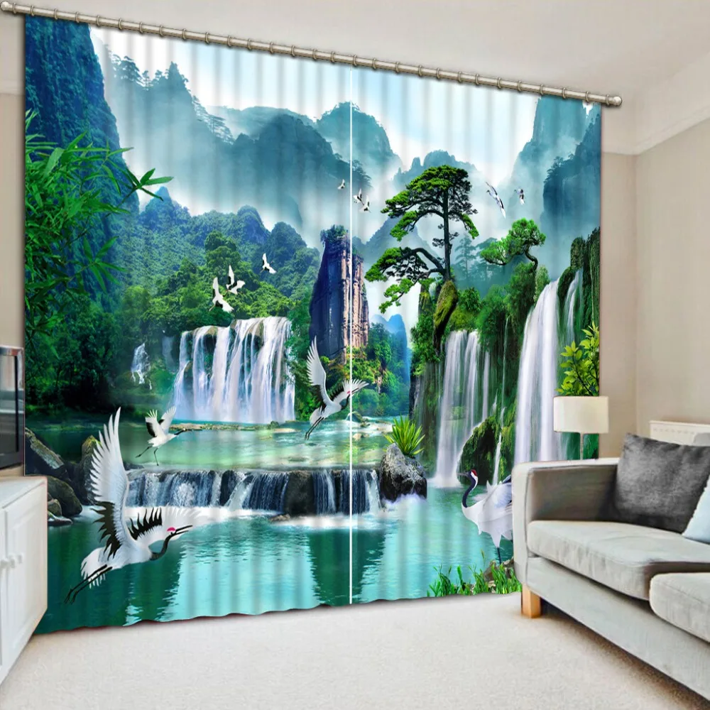 

High Quality Waterproof Bathroom Curtain nature scenery waterfall curtains Home Decorative