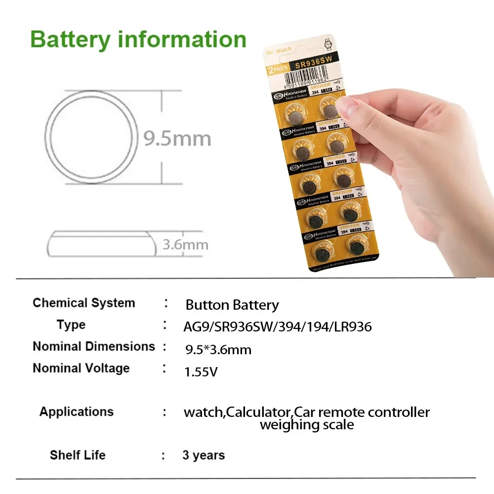 1.55V AG9 LR936 394 SR936SW CX194 LR45 Batterie a bottone G9A 194 394A SR936 L936F Orologio a moneta cellulare Giocattoli Batteria remota