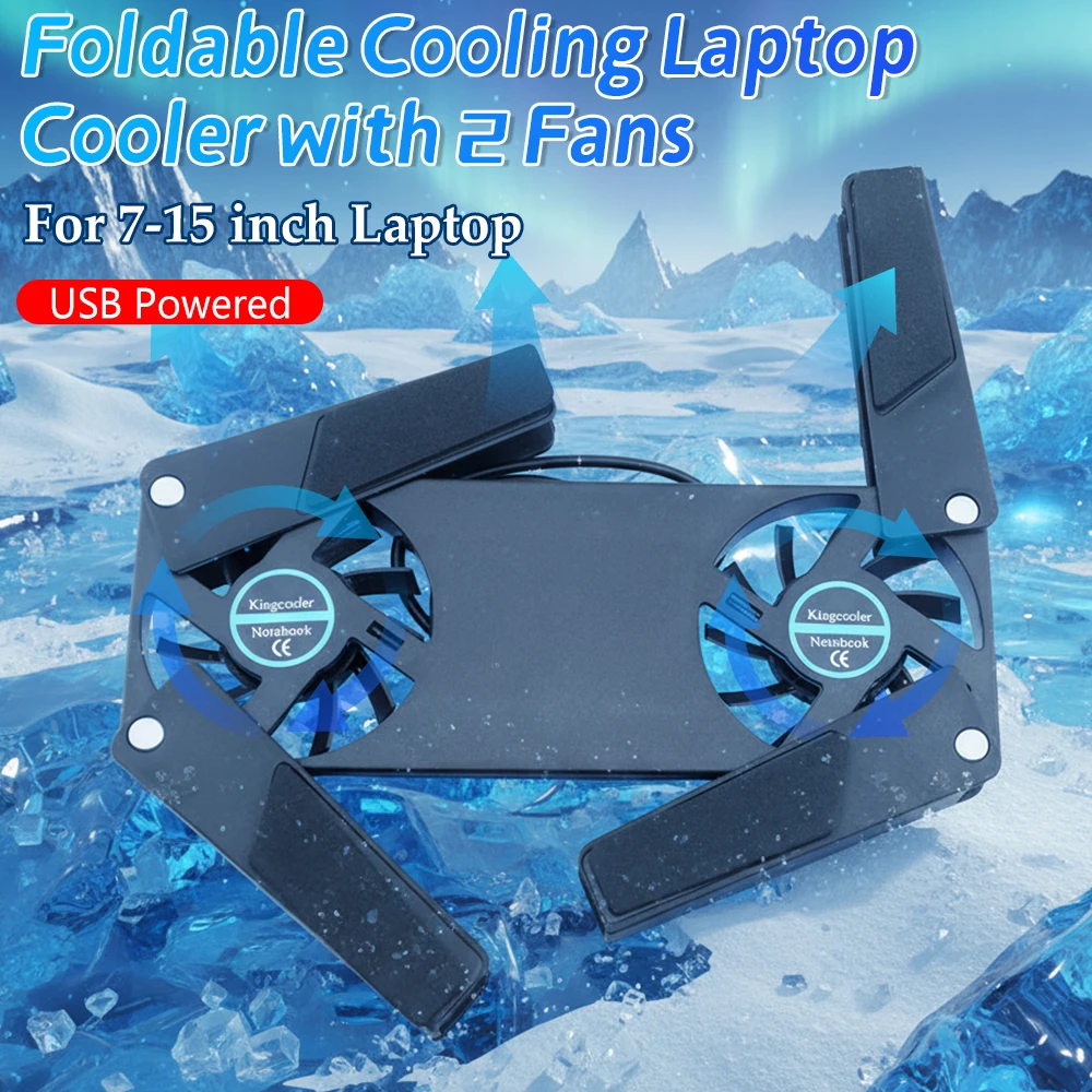 1–5 Stück faltbares Kühlpad, Laptop-Kühler mit 2 Lüftern, Laptop-Ständer, USB-betrieben, für 7–15 Zoll Notebook-PC-Display, Kühlerhalter