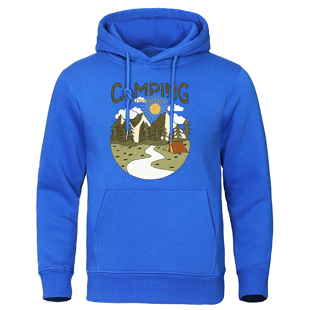 Camping By The Small River At The Foot Of The Mountain Men Hoody O-Neck Sweatshirt Fashion Pullovers Street Pocket Mens Hoodie