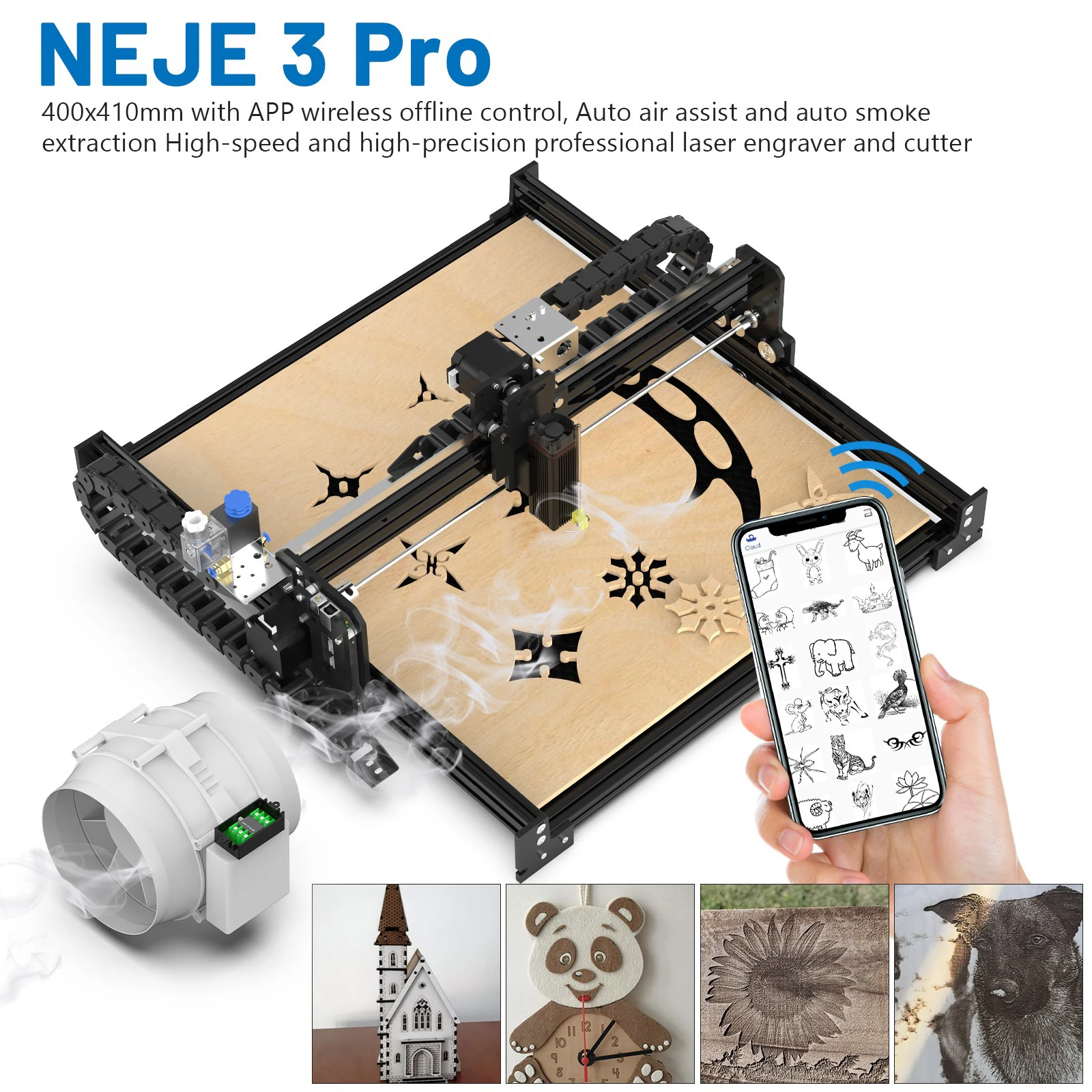 NEJE3 Pro Laser Graveur A40630 N40630 Air Assist 400X410Mm Cutter Snijden Professionele Cnc Router Tool Diy Hout