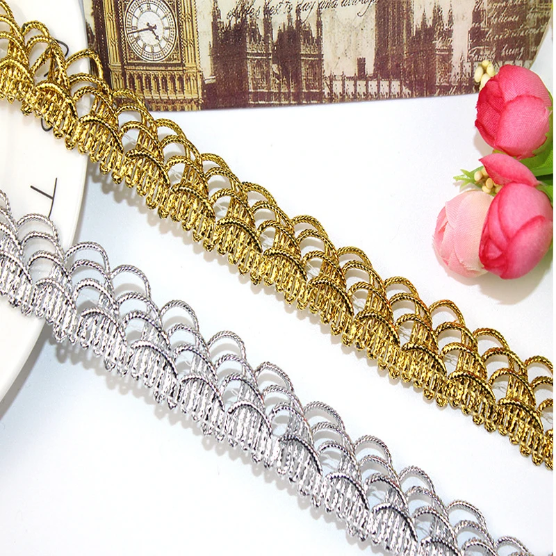 5Yards 22mm Gold Silver Lace Trim Ribbon Braided Curve Lace Trimming Clothes Accessories Crafts DIY Sewing