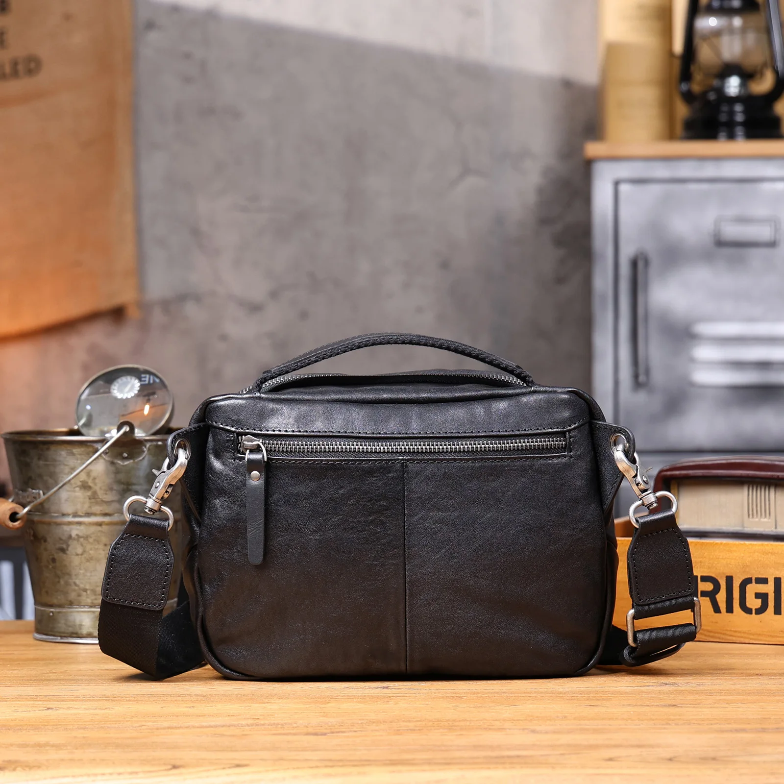 Echte Leder-Umhängetasche für Herren, Casual, Vielseitig, Kameratasche, Oberleder, Modischer Stil – Detail 10