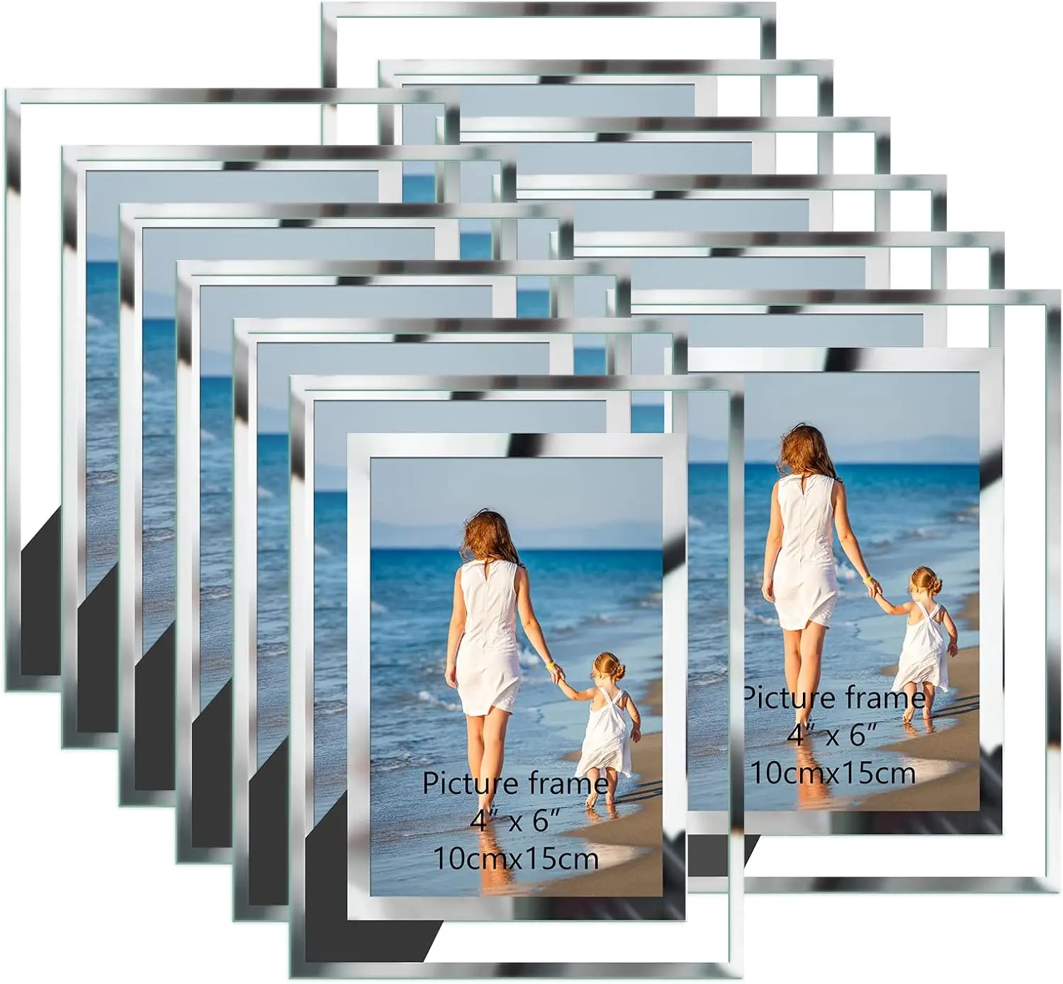 

Hoikwo Bulk 4x6 Picture Frames, 12 Packs Silver Photo Frames 4 by 6, Glass Wedding Frames 4x6, Clear Mirror Wedding Photo Fr