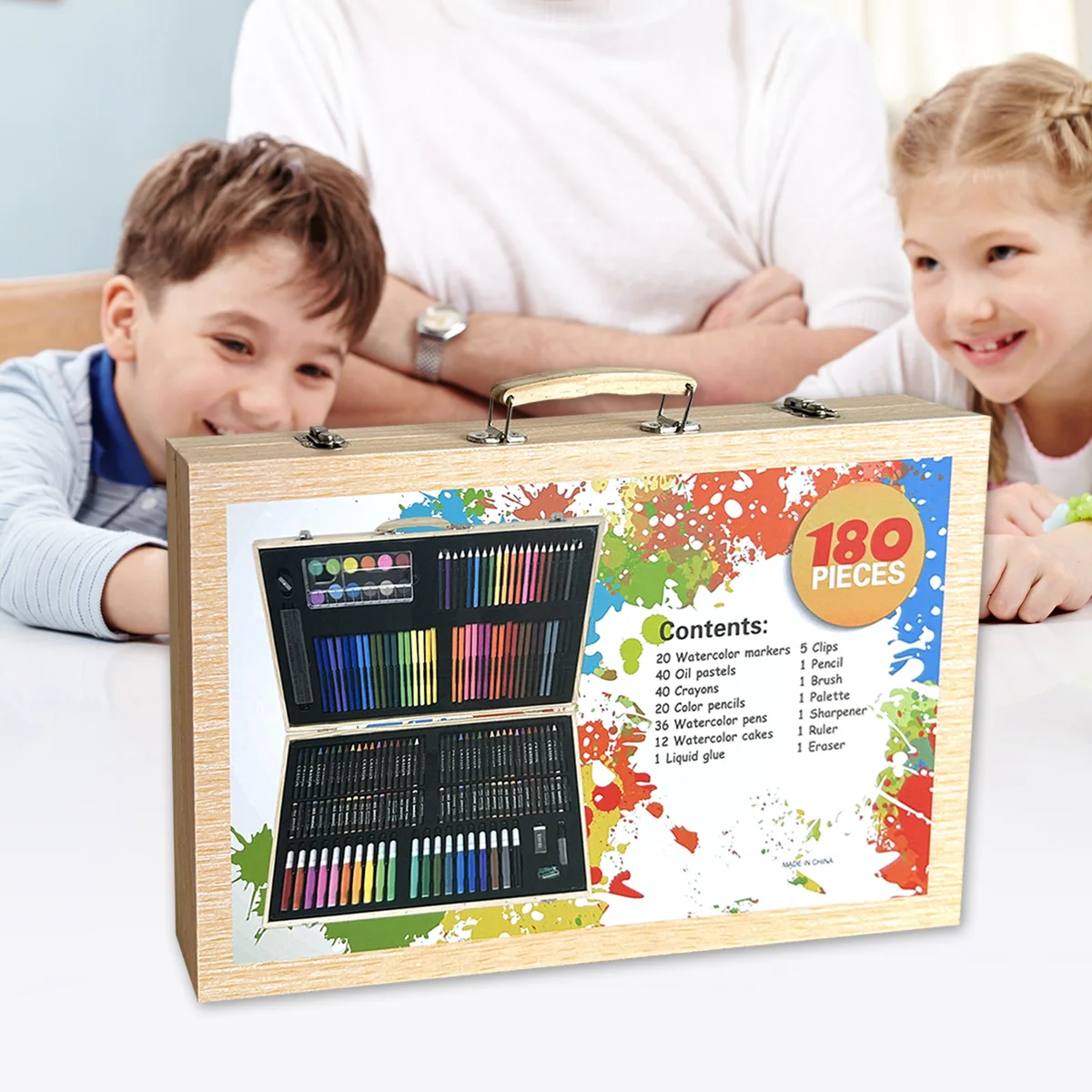 180-teiliges Kinder-Malpinsel-Set in Holzbox, Kinder-Schulbedarf-Malset, Schreibwaren-Geschenkbox, Weihnachtsgeschenk – Detail 7