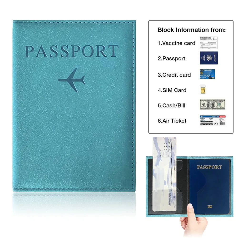 Passport Cover Blue Color Waterproof Passport Holder Covers Case Travel PU Leather Credit Card Wallet UV Printing Letter Series