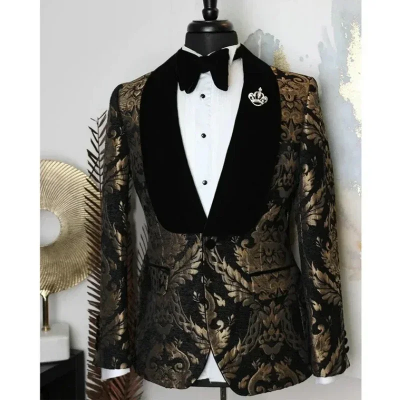 1 Piece Suit Jacket for Men 2024 Velvet Shawl Lapel Wedding Groom Tuxedo Blazer Jacquard Fashion Suit Ready to Ship