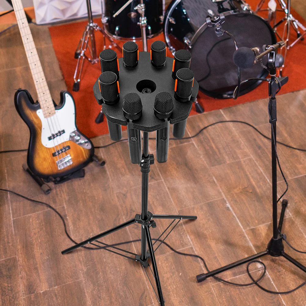 8-Slot Mic Stand Mount Detachable Wired and Wireless Mic Holder Wear Resist Mics Organize & Display Holder for Stage Show