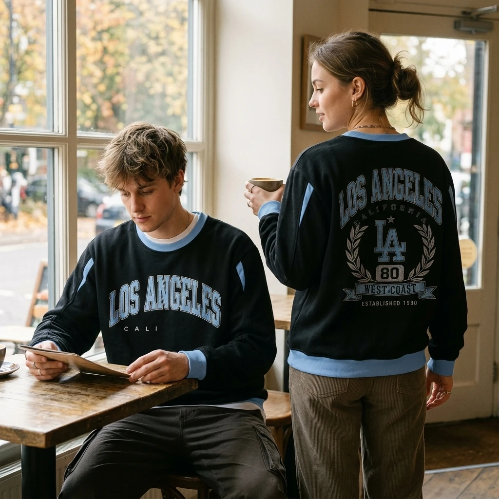 Retro West Coast Los Angeles Parent-Child Long Sleeve Crewneck Sweatshirt Vintage Sports Club Pullover Autumn Sports Season Tops