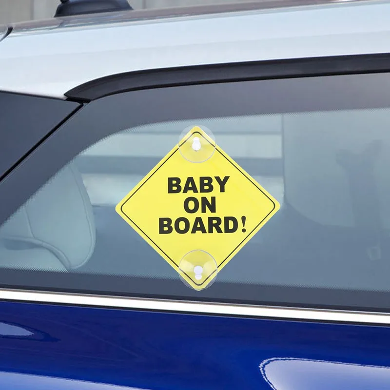 2pcs Baby On Board Stickers Safety Car Window Two Suction Cups Each Yellow REFLECTIVE Warning Sign 13CM Accesorios