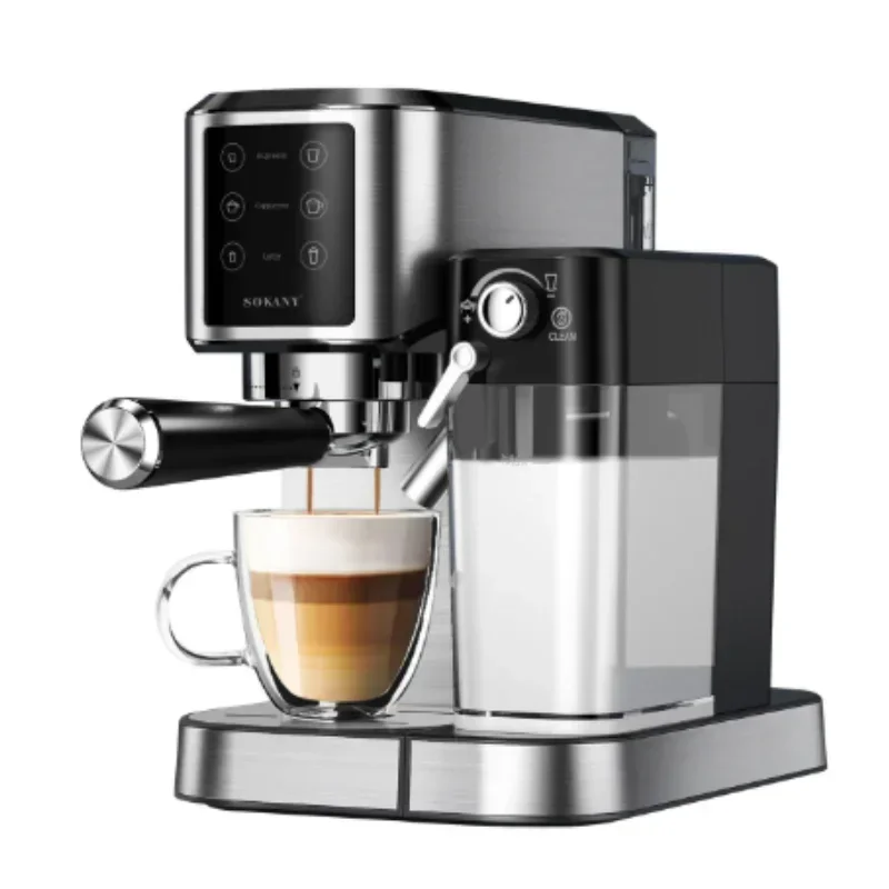 Professional concentrated, high-pressure compact steam bar coffee machine with milk frother