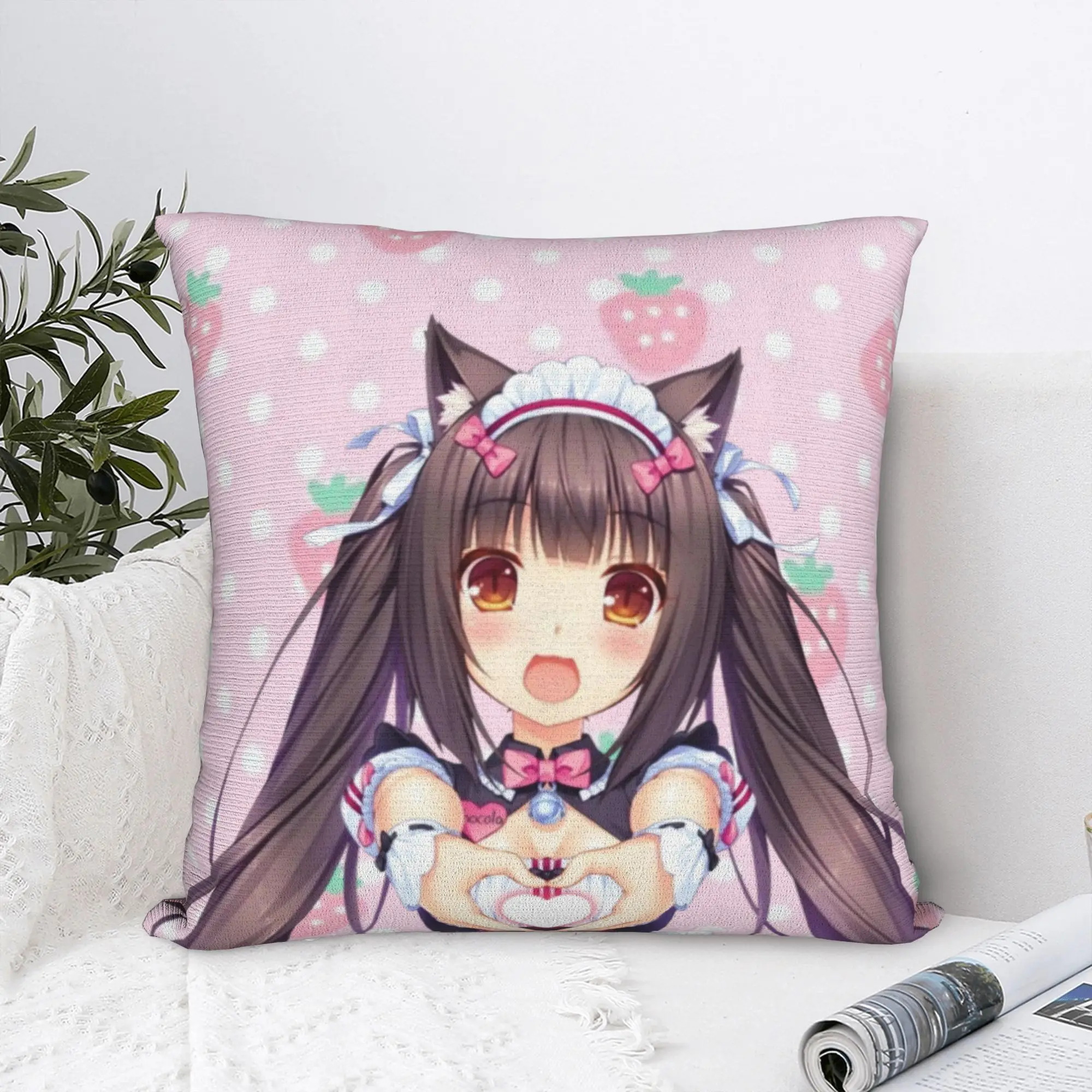 Super Kawaii Game Nekopara Chocola Vanilla Pillow Cover Novelty Pillow Case For Sofa Couch Bed Living Room Comfy Cover Gift