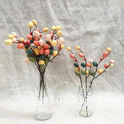 

Easter Egg Tree Branch Colorful Painting Foam Egg Flower Leaves Fake Plant DIY Easter Home Vase Decoration Spring Party Ornament