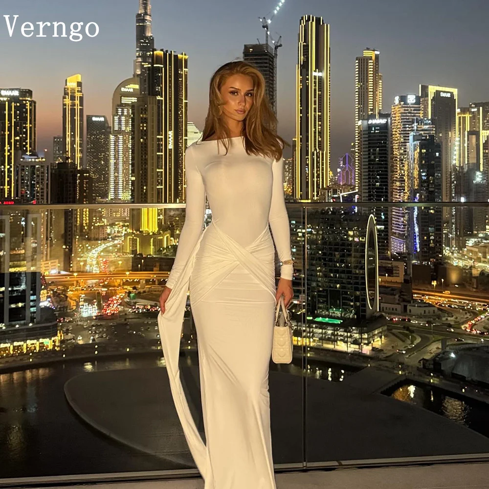 Verngo Yellow Crepe Evening Dress O Neck Full Sleeves Mermaid Modern Prom Gowns Women Simple Party Gowns Customized