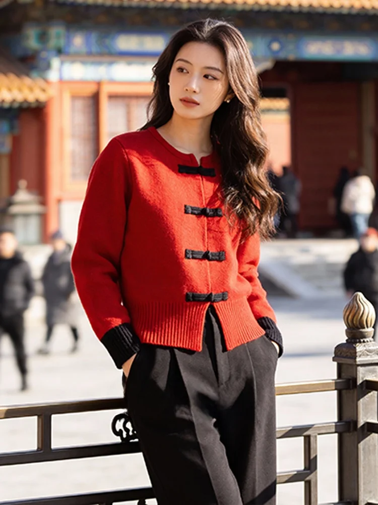 

plus Size Knitted Sweater round Ne Button up Color Blo Cardigan Coat for Women Hide Meat Slimming Spring New Arrival