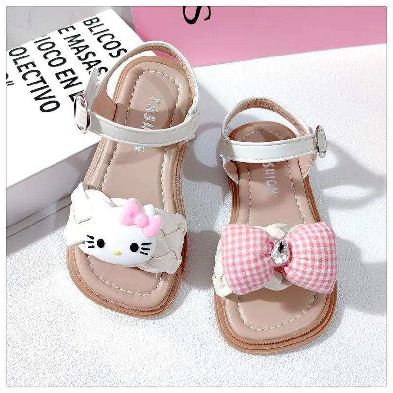 Sandals 2024 Summer New Princess Velcro Cartoon Children\'s KT Cat hello kitty Butterfly bow Beach children kids shoes