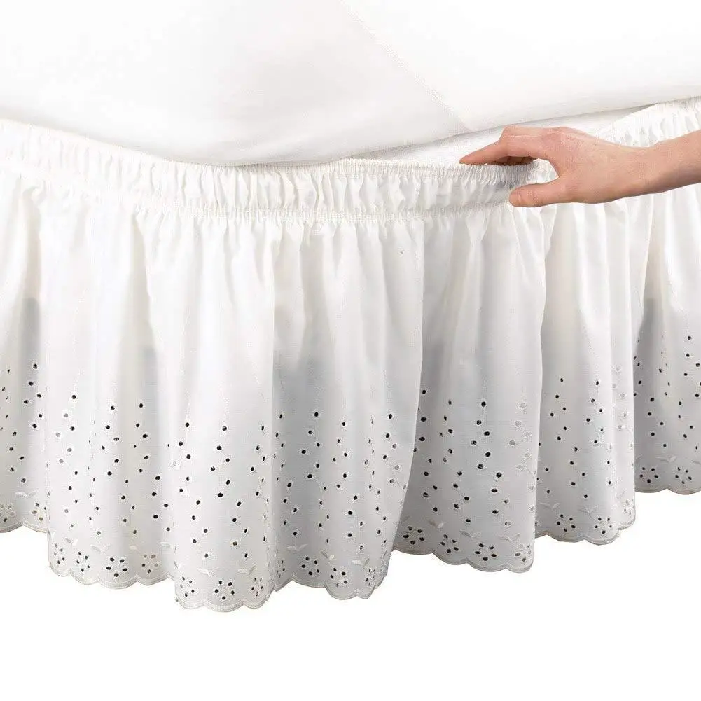 

38cm High For Wedding Home Hotel Queen Size White Beige Embroidered Bed Shirts Without Surface Elastic Band Bed Skirt Bed Apron