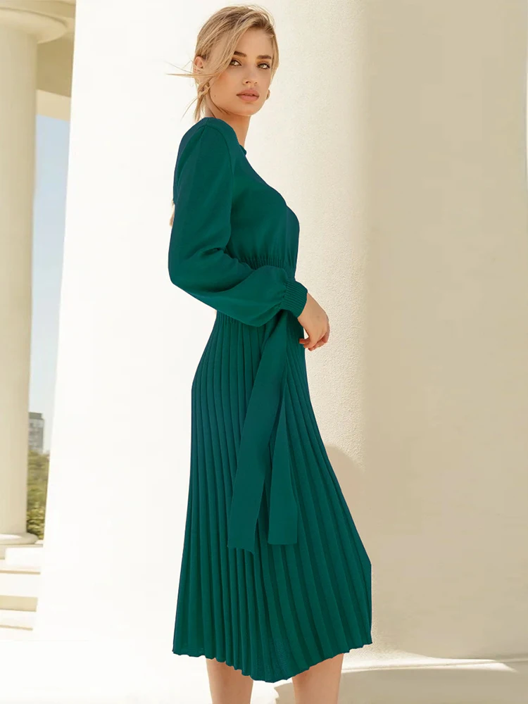 Elegant Knitted Dress Women Long Sleeve Knit Sweater Dresses 2022 Autumn Winter Mid-Length Pullovers Korean Ladies Slim Vestido